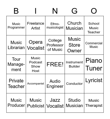 Careers in Music Bingo Card