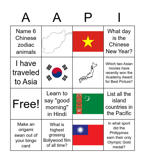 AAPI Heritage Month Bingo Card