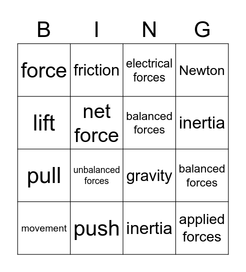 forces 4x4 Bingo Card