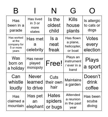 Charitable Giving Team Bingo Card
