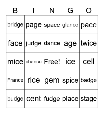 Soft c & g Bingo Card