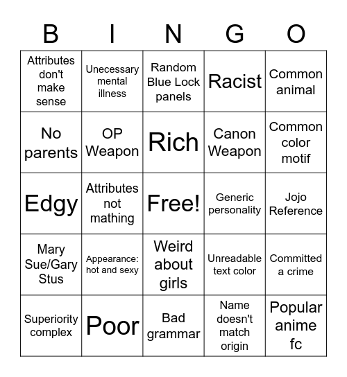 Blue Lock Wild Ambitions Bingo Card