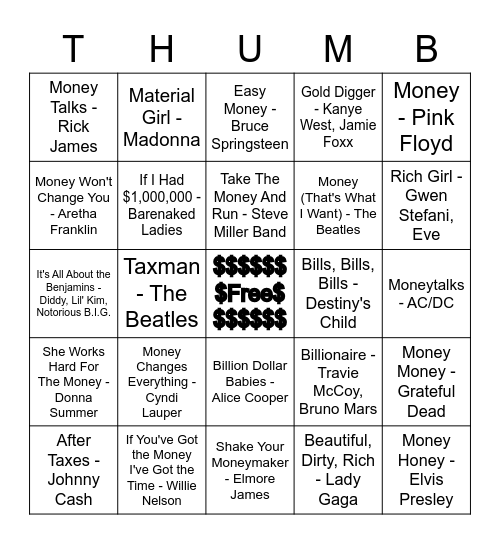 Money Talks Bingo Card