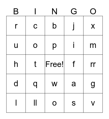 Spanish Alphabet Bingo Card