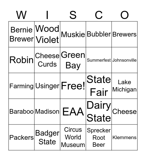 WISCONSIN BINGO Card