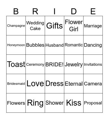 Jenna's Bridal Shower Bingo Card