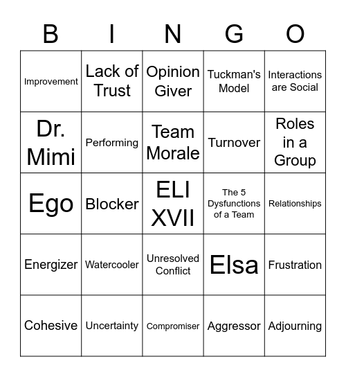 Group Processes Bingo Card