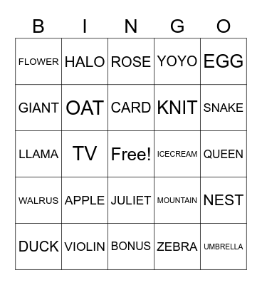 Untitled Bingo Card