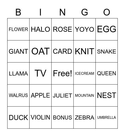 Untitled Bingo Card