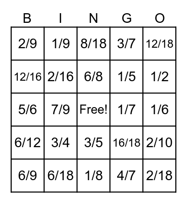 Equivalent Fraction Bingo Card
