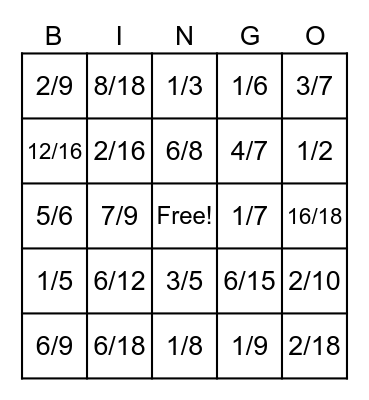 Equivalent Fraction Bingo Card