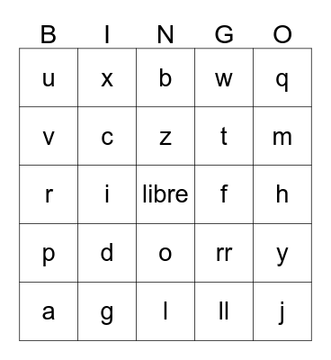 Spanish Alphabet Bingo Card