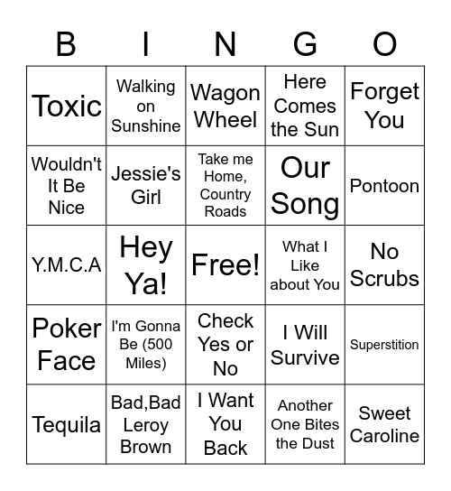 Musical Bingo Card