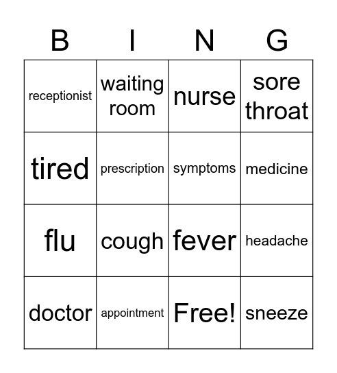 Doctor Visit Bingo Card