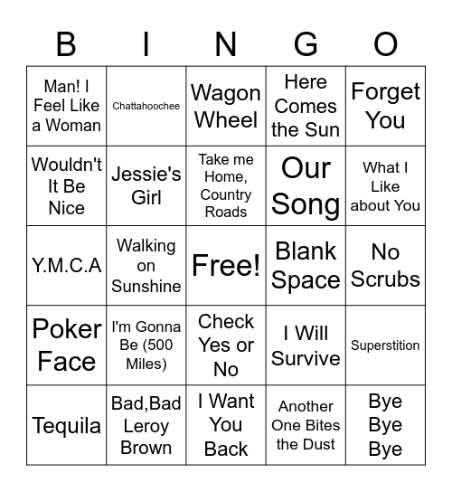 Musical Bingo Card