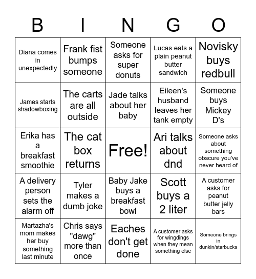 GFS (Get Freakin Stomped) Daily Bingo Card