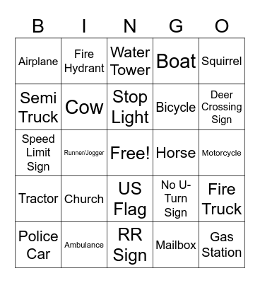 Bus Bingo Card