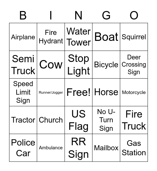 Bus Bingo Card