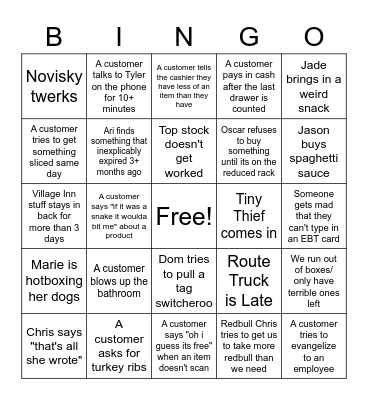 Special Event GFS Bingo Card