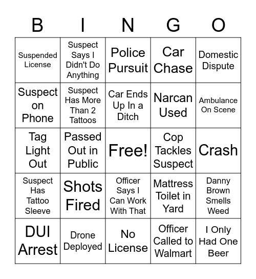 On Patrol Live Bingo Card