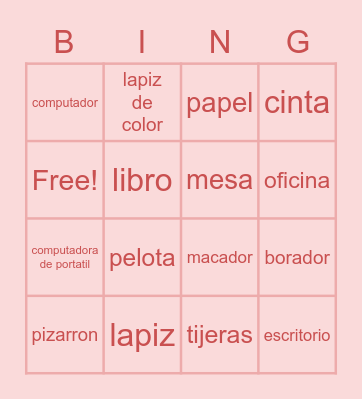 Escuela Bingo Card