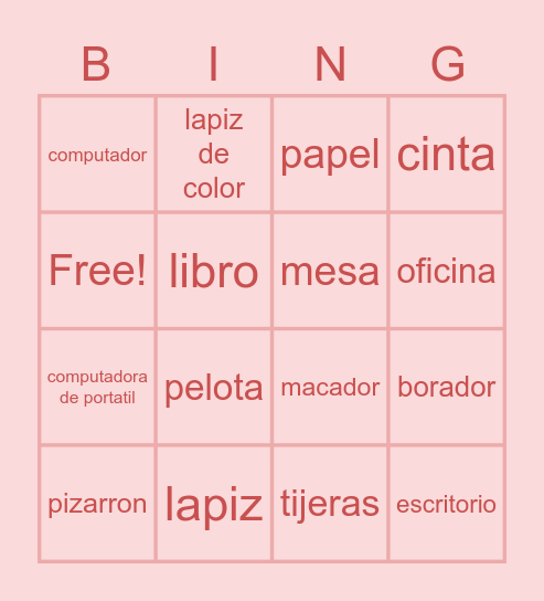 Escuela Bingo Card