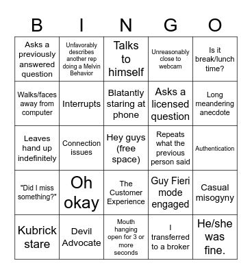 Melvin Bingo Card