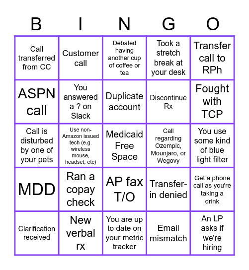 Inbound Team Bingo Card