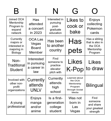 Networking Bingo Card