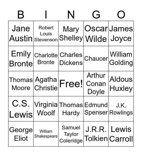 British Authors Bingo Card