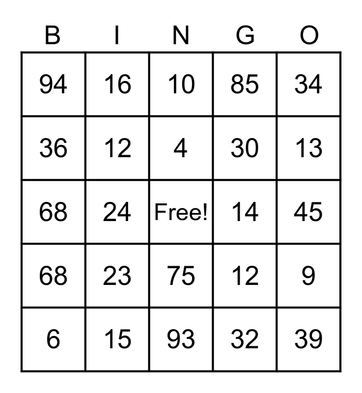 Prime and Composite Bingo Card