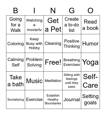 Coping Mechanisms Bingo Card