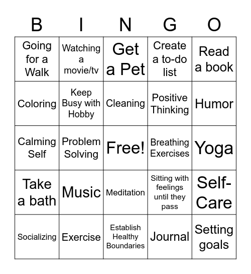 Coping Mechanisms Bingo Card