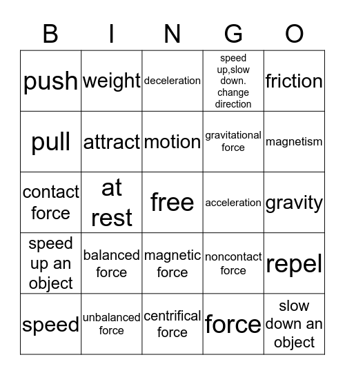 fore and motion bingo Card