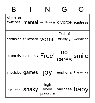 Stress Unit Bingo Card