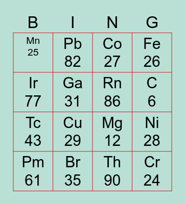 PERIODIC TABLE BINGO EDITION Bingo Card