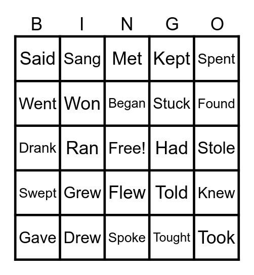 Irregular verbs Bingo Card