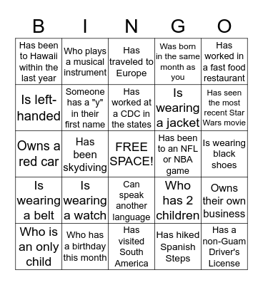 Getting to Know You Bingo Card