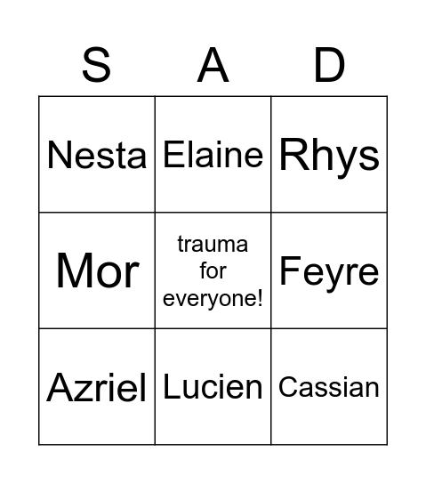 Trauma Bingo Card