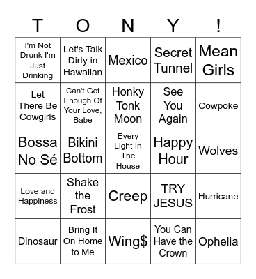 Tony's Tones Bingo Card