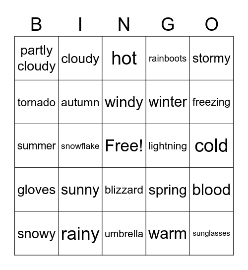 Weather Bingo Card