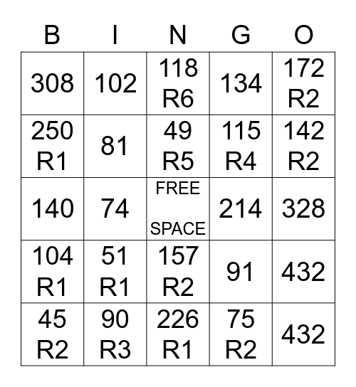 Long Division Bingo Card