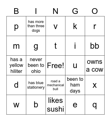Untitled Bingo Card