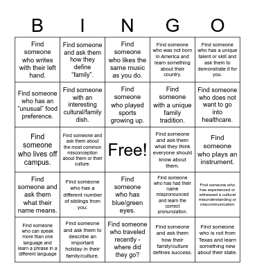 Diversity Bingo Card