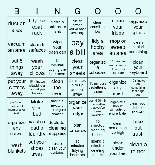 Clean-up Bingo Card