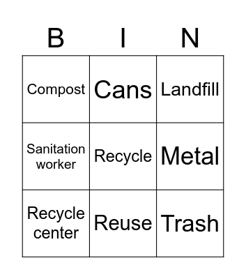 Reduce, reuse, recycle Bingo Card