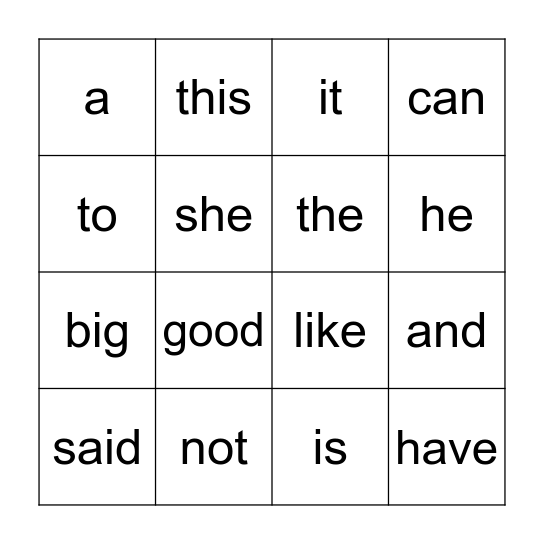 Sight Words Bingo          Name: Bingo Card