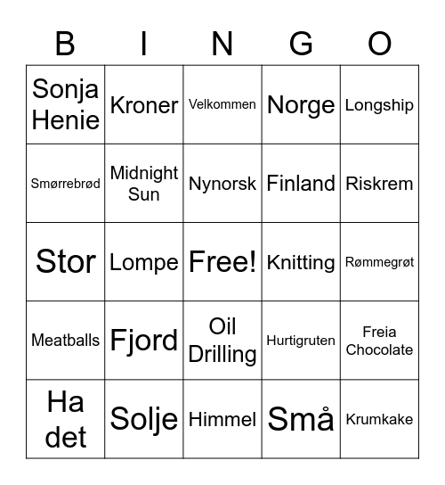 Norsk Bingo Card