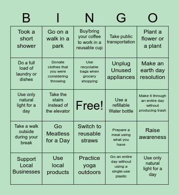 Earth Day Bingo Card