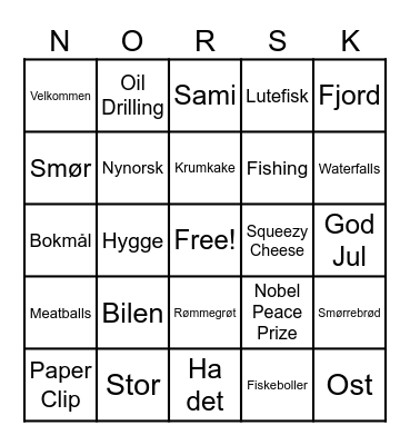 Norsk Bingo Card